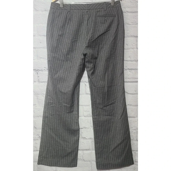 Michael Kors Wool Blend Pants Slacks Womens 12 Gray Pinstripes Wide Straight Leg - Picture 2 of 6
